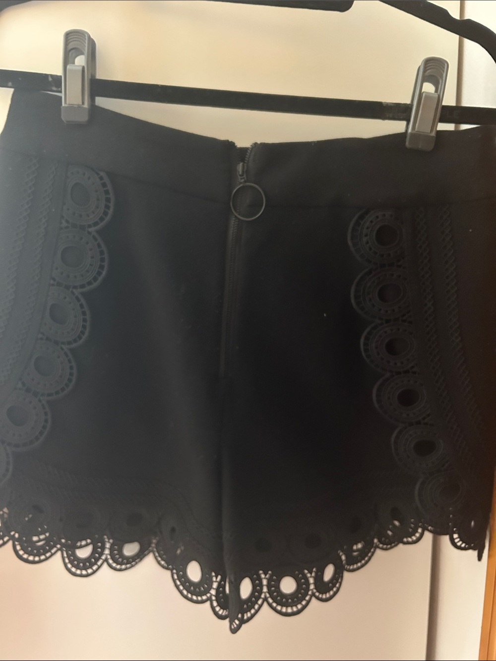 Self-Portrait Black High-Waist Scalloped Eyelet Shorts